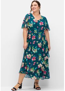 sheego Gro&szlig;e Gr&ouml;&szlig;en Chiffonkleid mit Blumenprint, dunkelpetrol-gemustert, Gr&ouml;&szlig;e 50 - Damen
