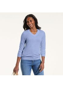 LANDS' END CashTouch Pullover mit V-Ausschnitt, Damen,  Blau, Polyacryl, by Lands' End
