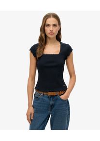 Superdry Damen Essential Kurzarm-t-shirt mit Eckigem Ausschnitt Marineblau - Gr&ouml;&szlig;e: 34 210242200016198T028