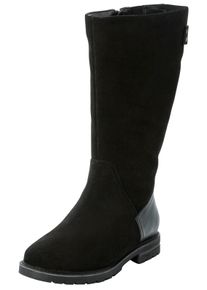 sheego Gro&szlig;e Gr&ouml;&szlig;en Weitschaftstiefel aus Leder mit Fellimitat, schwarz, Gr&ouml;&szlig;e 39 - Damen
