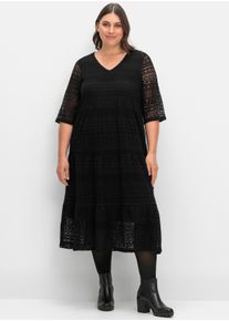 sheego Gro&szlig;e Gr&ouml;&szlig;en Spitzenkleid in Midi-L&auml;nge, schwarz, Gr&ouml;&szlig;e 56 - Damen