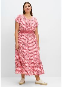 sheego Gro&szlig;e Gr&ouml;&szlig;en Maxikleid mit Smokbund und Grafikprint, hummer-gemustert, Gr&ouml;&szlig;e 48 - Damen