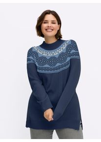 sheego Gro&szlig;e Gr&ouml;&szlig;en Longpullover mit Norwegermuster, dunkelblau-bleu, Gr&ouml;&szlig;e 54 - Damen