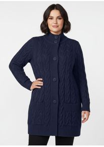 sheego Gro&szlig;e Gr&ouml;&szlig;en Longstrickjacke mit Zopfmuster, marine, Gr&ouml;&szlig;e 54 - Damen