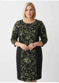 sheego Gro&szlig;e Gr&ouml;&szlig;en Jerseykleid im floralen Dessin, schwarz-oliv-bedruckt, Gr&ouml;&szlig;e 24 - Damen