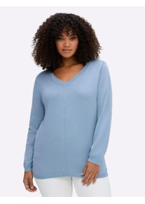 sheego Gro&szlig;e Gr&ouml;&szlig;en V-Ausschnitt-Pullover mit Biesen vorne, eisblau, Gr&ouml;&szlig;e 54 - Damen