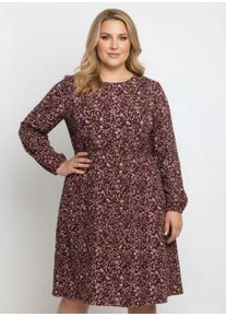 sheego Gro&szlig;e Gr&ouml;&szlig;en Webkleid mit Smok-Einsatz, burgund-mauve-bedruckt, Gr&ouml;&szlig;e 50 - Damen