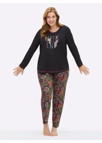 w&auml;schepur sheego Gro&szlig;e Gr&ouml;&szlig;en Schlafanzug in Modal-Baumwoll-Qualit&auml;t, schwarz-bedruckt, Gr&ouml;&szlig;e 44/46 - Damen