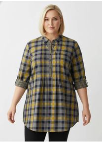 sheego Gro&szlig;e Gr&ouml;&szlig;en Langarmbluse mit Biesen, kariert, ocker-kariert, Gr&ouml;&szlig;e 46 - Damen