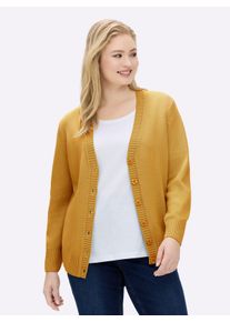 sheego Gro&szlig;e Gr&ouml;&szlig;en Strickjacke mit farblich abgestimmten Kn&ouml;pfen, maisgelb, Gr&ouml;&szlig;e 54 - Damen