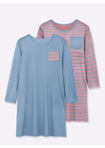 w&auml;schepur sheego Gro&szlig;e Gr&ouml;&szlig;en Sleepshirts im Baumwoll-Mix, bleu + hortensia-bleu-geringelt, Gr&ouml;&szlig;e 52/54 - Damen