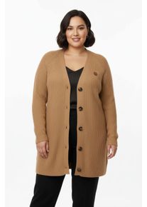 sheego Gro&szlig;e Gr&ouml;&szlig;en Longstrickjacke in Ripp-Optik, camel, Gr&ouml;&szlig;e 46 - Damen
