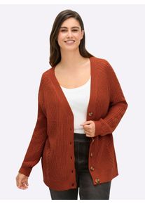 sheego Gro&szlig;e Gr&ouml;&szlig;en Strickjacke mit Zopfmuster, rostrot, Gr&ouml;&szlig;e 52 - Damen