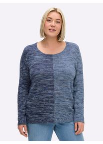 sheego Gro&szlig;e Gr&ouml;&szlig;en Langarm-Pullover im 2-farbigen Melange-Strick, marine-eisblau-meliert, Gr&ouml;&szlig;e 54 - Damen