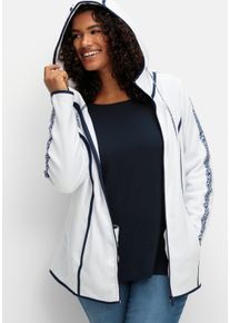 sheego Gro&szlig;e Gr&ouml;&szlig;en Fleecejacke mit gemusterten Zierb&auml;ndern, ecru-marine, Gr&ouml;&szlig;e 44 - Damen
