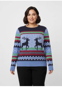 sheego Gro&szlig;e Gr&ouml;&szlig;en Jacquard-Pullover in Norweger-Optik, marine-himmelblau-gemustert, Gr&ouml;&szlig;e 50 - Damen