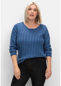 sheego Gro&szlig;e Gr&ouml;&szlig;en Langarm-Pullover mit 3D-Strickmuster, jeansblau, Gr&ouml;&szlig;e 46 - Damen