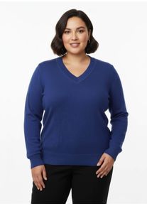 sheego Gro&szlig;e Gr&ouml;&szlig;en V-Ausschnitt-Pullover aus Feinstrick, royalblau, Gr&ouml;&szlig;e 46 - Damen