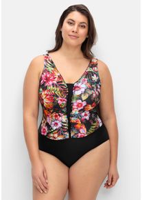 feel good sheego Gro&szlig;e Gr&ouml;&szlig;en Badeanzug mit Raffung am V-Ausschnitt, schwarz-bunt-bedruckt, Gr&ouml;&szlig;e 44F - Damen