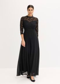bonprix Maxikleid mit Spitze, schwarz, Gr.42, Bezauberndes Abendkleid mit Spitze im Oberteil und einem Rock aus strukturiertem Crepe sowie einem &uuml;berlappendem Rock aus feinem Chiffon.