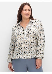 sheego Gro&szlig;e Gr&ouml;&szlig;en Langarm-Bluse mit Elastik-Abschl&uuml;ssen, ecru-bleu-bedruckt, Gr&ouml;&szlig;e 44 - Damen