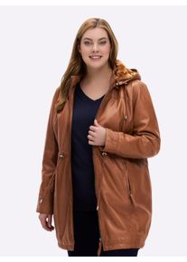 Mainpol sheego Gro&szlig;e Gr&ouml;&szlig;en Lederjacke aus Lammnappa, cognac, Gr&ouml;&szlig;e 48 - Damen