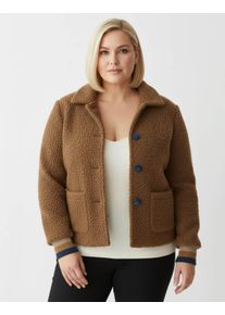 sheego Gro&szlig;e Gr&ouml;&szlig;en Boucl&eacute;jacke mit gestreiften &Auml;rmel-B&uuml;ndchen, cognac, Gr&ouml;&szlig;e 52 - Damen