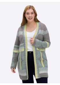 sheego Gro&szlig;e Gr&ouml;&szlig;en Longstrickjacke im Jacquard-Muster-Mix, kalkmint-grau-gemustert, Gr&ouml;&szlig;e 50 - Damen