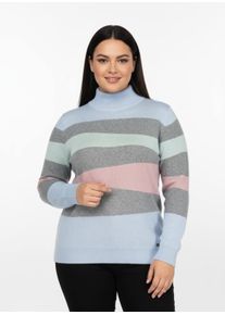 sheego Gro&szlig;e Gr&ouml;&szlig;en Langarm-Pullover mit Ripp-Abschl&uuml;ssen, kuschelig, grau-bleu-gemustert, Gr&ouml;&szlig;e 48 - Damen
