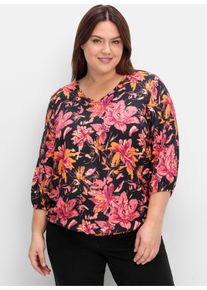 sheego Gro&szlig;e Gr&ouml;&szlig;en Tunika mit Blumendruck, schwarz-gemustert, Gr&ouml;&szlig;e 56 - Damen