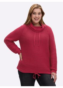 sheego Gro&szlig;e Gr&ouml;&szlig;en Rollkragenpullover mit Tunnelzug und Bindeband, himbeerrot, Gr&ouml;&szlig;e 48 - Damen
