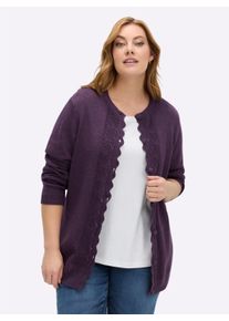 sheego Gro&szlig;e Gr&ouml;&szlig;en Strickjacke mit gebogter Knopfleiste, traube-meliert, Gr&ouml;&szlig;e 48 - Damen