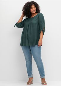 sheego Gro&szlig;e Gr&ouml;&szlig;en Tunika mit &Auml;rmeldetails und V-Ausschnitt hinten, tiefgr&uuml;n, Gr&ouml;&szlig;e 48 - Damen