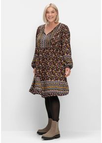 sheego Gro&szlig;e Gr&ouml;&szlig;en Druckkleid mit Bord&uuml;ren-Dessin, schwarz-rotbraun-bedruckt, Gr&ouml;&szlig;e 24 - Damen