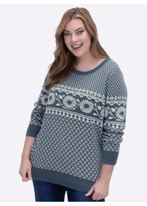 sheego Gro&szlig;e Gr&ouml;&szlig;en Jacquard-Pullover im Norwegerstil, rauchblau-champagner-gemustert, Gr&ouml;&szlig;e 50 - Damen