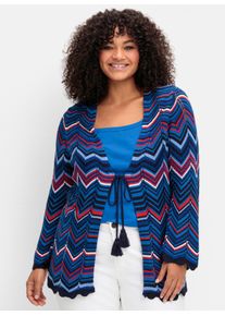 sheego Gro&szlig;e Gr&ouml;&szlig;en Ajourstrickjacke im Zickzack-Muster, marine-gemustert, Gr&ouml;&szlig;e 44/46 - Damen
