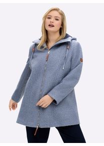 sheego Gro&szlig;e Gr&ouml;&szlig;en Boucl&eacute;jacke mit Lederimitat-Details, taubenblau, Gr&ouml;&szlig;e 52 - Damen