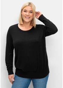 sheego Gro&szlig;e Gr&ouml;&szlig;en Strickpullover mit etwas weiterem Rundhalsausschnitt, schwarz, Gr&ouml;&szlig;e 44/46 - Damen
