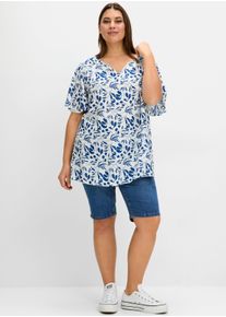 sheego Gro&szlig;e Gr&ouml;&szlig;en Tunika in A-Linie, mit Fl&uuml;gel&auml;rmeln und Bl&auml;tterprint, ecru-gemustert, Gr&ouml;&szlig;e 48 - Damen