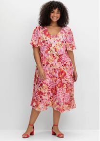 sheego by Joe Browns sheego Gro&szlig;e Gr&ouml;&szlig;en Chiffonkleid mit Blumendruck und Fl&uuml;gel&auml;rmeln, sorbet pink-gemustert, Gr&ouml;&szlig;e 52 - Damen