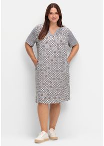 sheego Gro&szlig;e Gr&ouml;&szlig;en Tunikakleid mit halblangen &Auml;rmeln, dunkeltaupe-marine-bedruckt, Gr&ouml;&szlig;e 50 - Damen