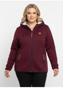 sheego Gro&szlig;e Gr&ouml;&szlig;en Strickfleece-Jacke mit Teddyfleece-Futter, dunkelrot, Gr&ouml;&szlig;e 44 - Damen