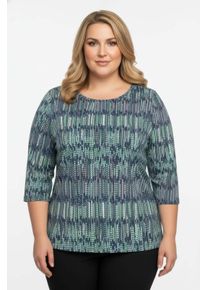 sheego Gro&szlig;e Gr&ouml;&szlig;en 3/4-Arm-Shirt aus Baumwolle, bedruckt, dunkelblau-smaragd-bedruckt, Gr&ouml;&szlig;e 48 - Damen