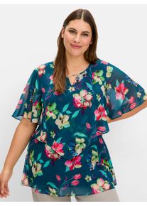 sheego Gro&szlig;e Gr&ouml;&szlig;en Tunika aus Chiffon, dunkelpetrol-gemustert, Gr&ouml;&szlig;e 52 - Damen