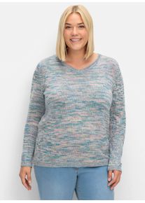 sheego Gro&szlig;e Gr&ouml;&szlig;en Langarm-Pullover aus Melange-Garn, mittelblau-flamingo-meliert, Gr&ouml;&szlig;e 54 - Damen