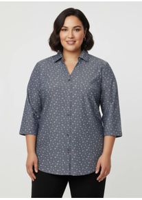 sheego Gro&szlig;e Gr&ouml;&szlig;en Jeansbluse mit Schmetterlings-Druck, blue-bleached, Gr&ouml;&szlig;e 48 - Damen