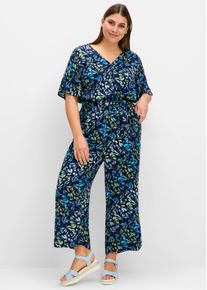 sheego Gro&szlig;e Gr&ouml;&szlig;en Overall in Wickeloptik, mit Cut-out-&Auml;rmeln, tiefblau-bedruckt, Gr&ouml;&szlig;e 54 - Damen