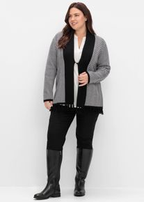 sheego Gro&szlig;e Gr&ouml;&szlig;en Strickjacke mit Fransen am Saum, schwarz-wei&szlig;, Gr&ouml;&szlig;e 44/46 - Damen