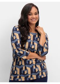 sheego Gro&szlig;e Gr&ouml;&szlig;en 3/4-Arm-Shirt mit grafischem Print, marine-camel-bedruckt, Gr&ouml;&szlig;e 44 - Damen