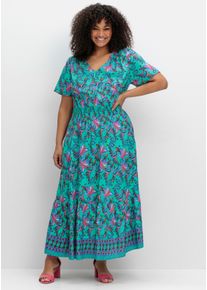 sheego by Joe Browns sheego Gro&szlig;e Gr&ouml;&szlig;en Maxikleid mit Blumendruck und Taillensmokbund, aqua-gemustert, Gr&ouml;&szlig;e 58 - Damen